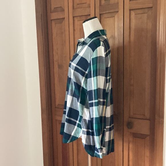 H&M Green & Blue Plaid Buttondown, Size 8 - Picture 4 of 7